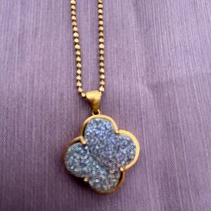 Gold-Plated Clover Pendant Necklace with Iridescent Druzy Accent